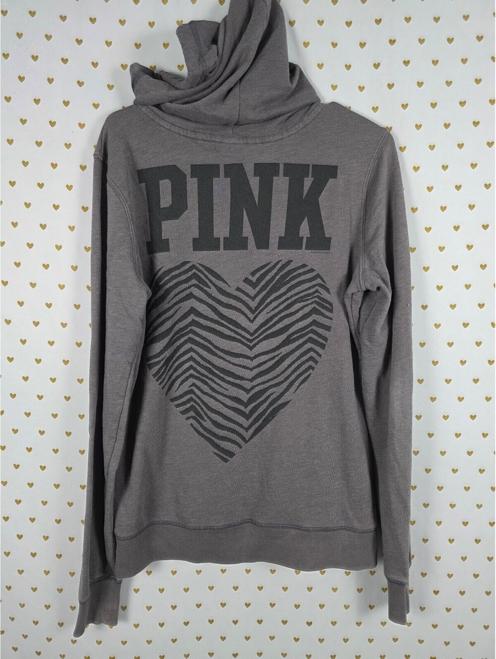 Victorias Secret Pink Vintage Zebra Heart Y2k Full Zip Hoodie Sweater Medium